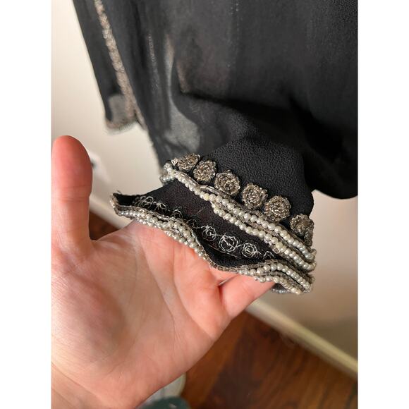 Mark & John Gopal Black Jewel Sheer Beaded Sparkle Evening Silk Long Duster L - Picture 4 of 10